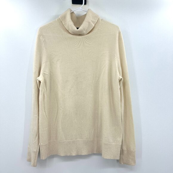 Lands' End 100% Cashmere Ivory Turtleneck Sweater Women's XL 18 - Picture 1 of 4